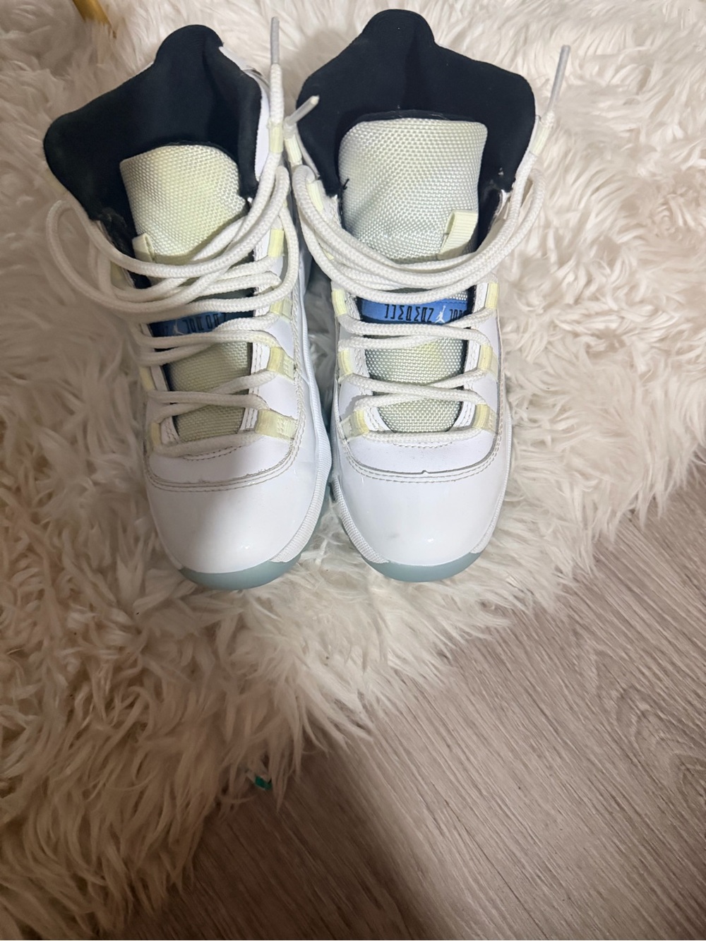 Jordan Kids White and Light blue High-Top Sneakers with Black Collar